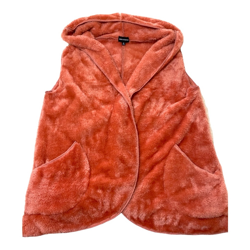 ZENANA So Soft Coral Hooded Faux Fur Sherpa Vest - 2X - Picture 1 of 6